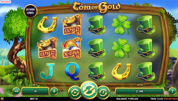 Toin of Gold base game screenshot showing reels and features