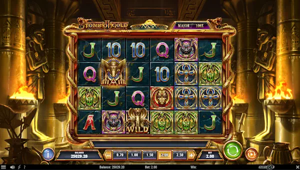 Tomb of Gold 2 base game screenshot showing reels and features