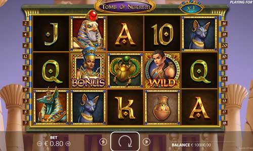 Tomb of Nefertiti base game screenshot showing reels and features