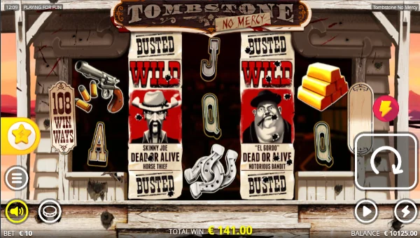 Tombstone No Mercy base game screenshot showing reels and features