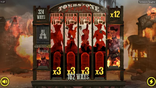 Tombstone Slaughter El Gordos Revenge base game screenshot showing reels and features
