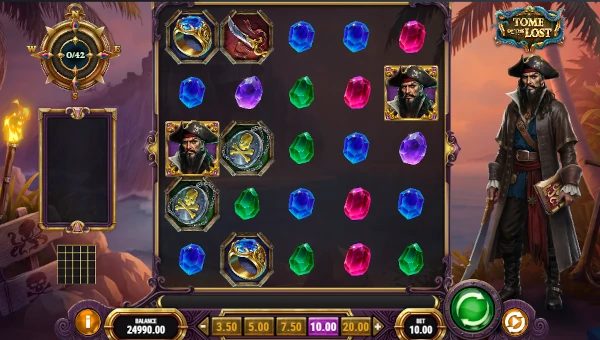 Tome of the Lost base game screenshot showing reels and features