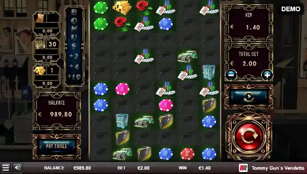 Tommy Guns Vendetta base game screenshot showing reels and features
