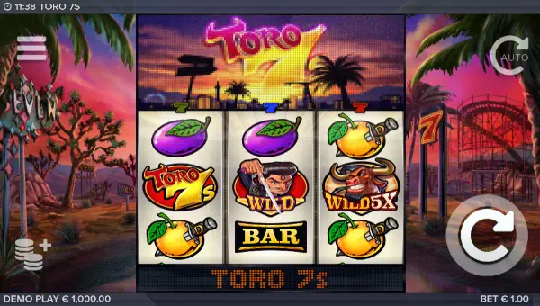 Toro 7s base game screenshot showing reels and features