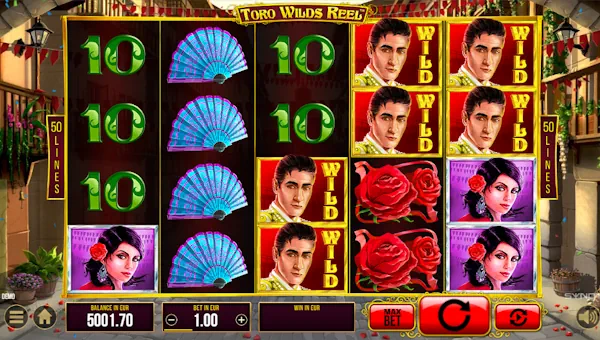 Toro Wilds Reel base game screenshot showing reels and features