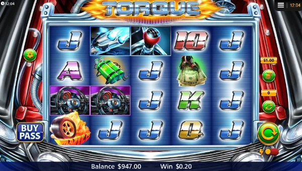 Torque base game screenshot showing reels and features
