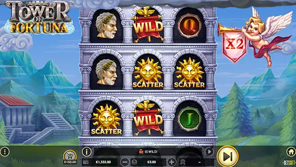 Tower of Fortuna base game screenshot showing reels and features