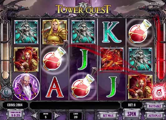 Tower Quest base game screenshot showing reels and features