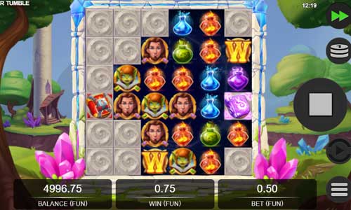 Tower Tumble base game screenshot showing reels and features