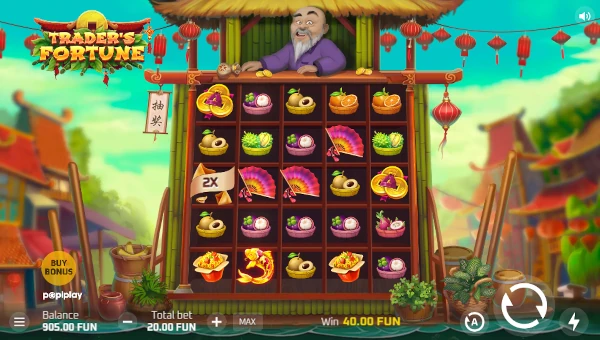 Traders Fortune base game screenshot showing reels and features