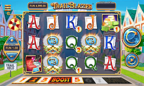 Trail Blazer base game screenshot showing reels and features