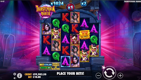 Transylvania Mania base game screenshot showing reels and features