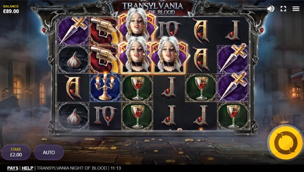 Transylvania Night of Blood base game screenshot showing reels and features