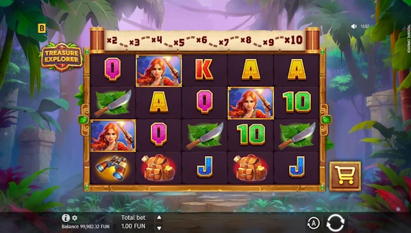 Treasure Explorer base game screenshot showing reels and features