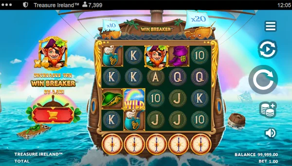 Treasure Ireland base game screenshot showing reels and features