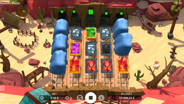 Treasure Mania base game screenshot showing reels and features