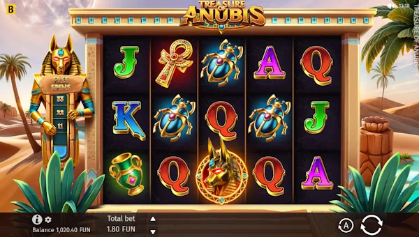 Treasure of Anubis base game screenshot showing reels and features