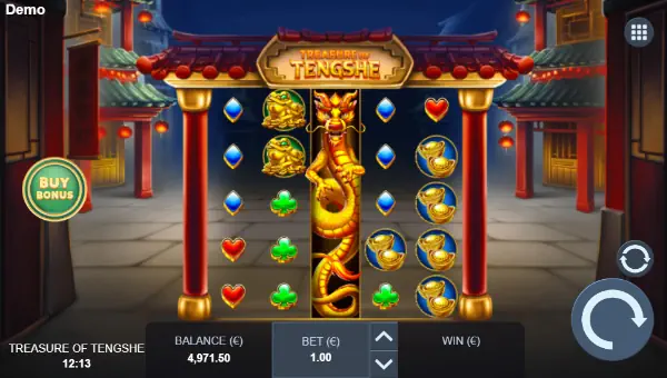 Treasure of Tengshe base game screenshot showing reels and features