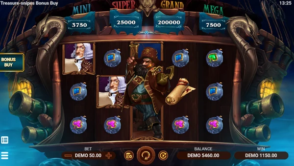 Treasure Snipes base game screenshot showing reels and features