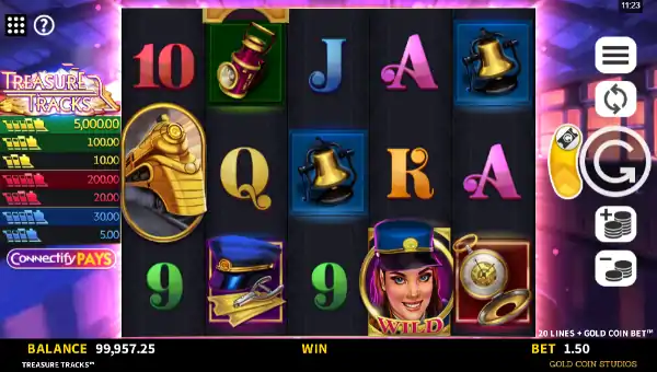 Treasure Tracks base game screenshot showing reels and features
