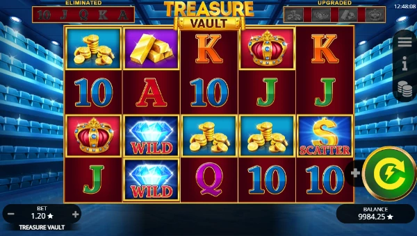 Treasure Vault base game screenshot showing reels and features