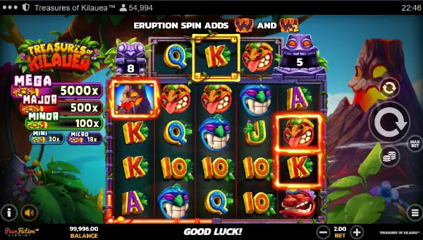 Treasures of Kilauea base game screenshot showing reels and features