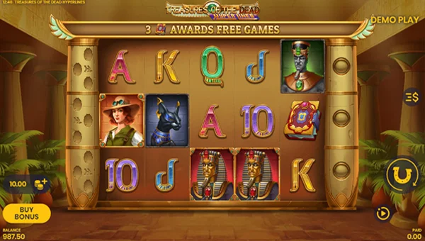 Treasures of the Dead base game screenshot showing reels and features