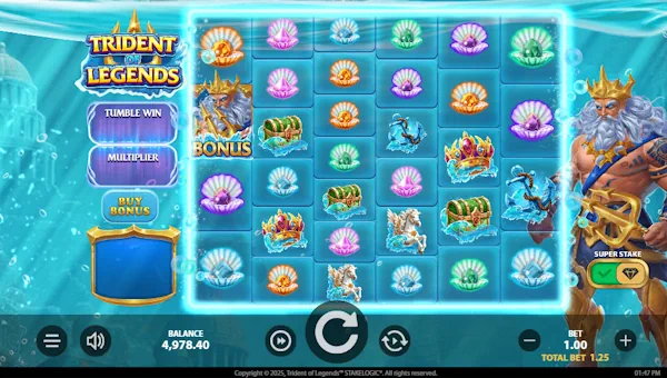 Trident of Legends base game screenshot showing reels and features