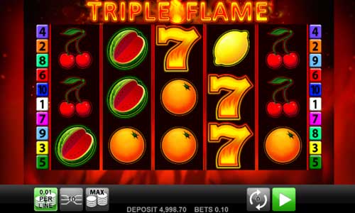 Triple Flame base game screenshot showing reels and features
