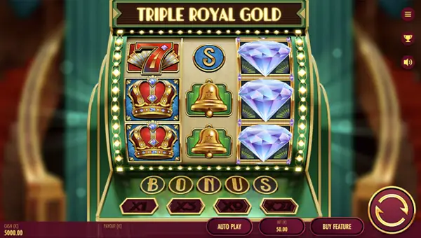 Triple Royal Gold base game screenshot showing reels and features