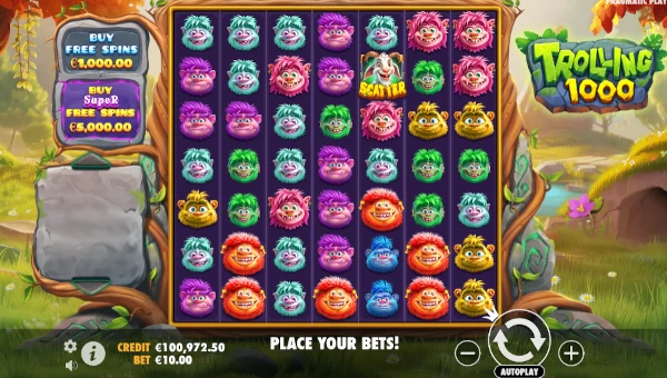 Trolling 1000 base game screenshot showing reels and features