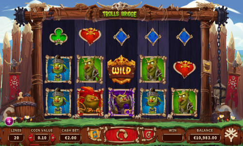 Trolls Bridge base game screenshot showing reels and features