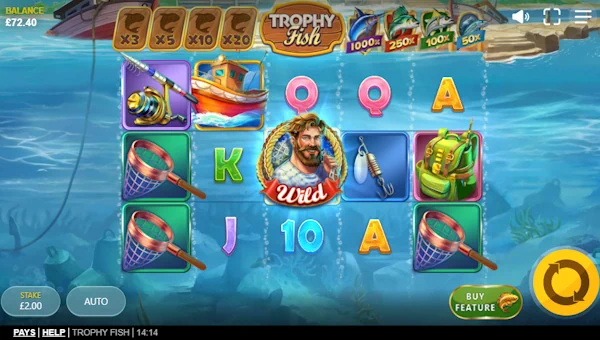 Trophy Fish base game screenshot showing reels and features