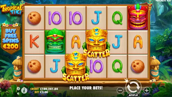 Tropical Tiki base game screenshot showing reels and features