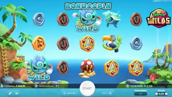 Tropical Wilds base game screenshot showing reels and features