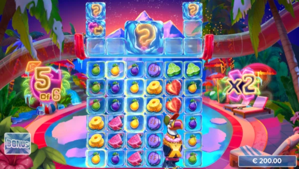 Screenshot of Tropicool 4 slot demo showing reels and bonus game features
