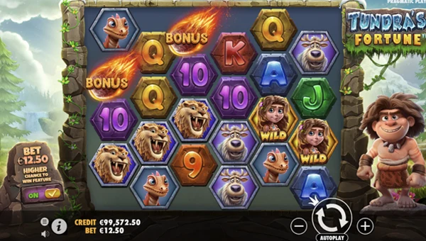 Tundras Fortune base game screenshot showing reels and features