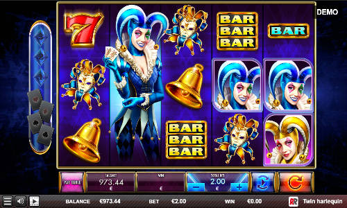 Twin Harlequin base game screenshot showing reels and features
