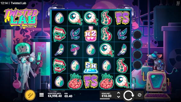 Twisted Lab base game screenshot showing reels and features