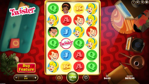 Twister base game screenshot showing reels and features
