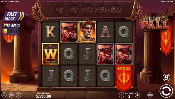 Tyrants Fall base game screenshot showing reels and features