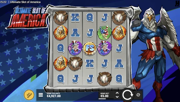 Ultimate Slot of America base game screenshot showing reels and features