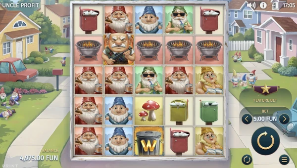 Uncle Profit base game screenshot showing reels and features