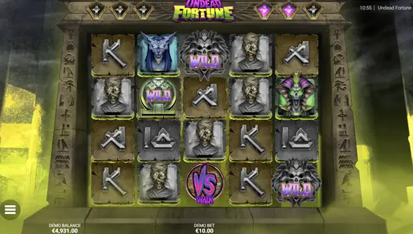 Undead Fortune base game screenshot showing reels and features