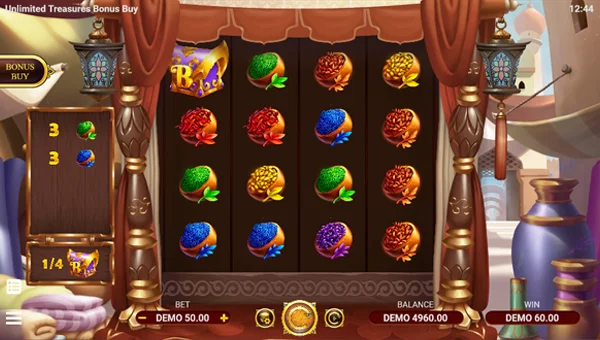 Unlimited Treasures base game screenshot showing reels and features