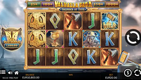 Valhalla Saga Thunder of Thor base game screenshot showing reels and features