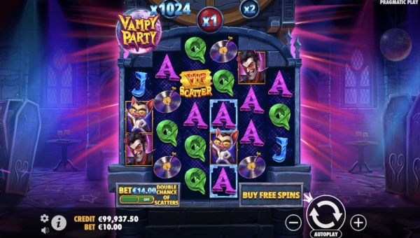 Vampy Party base game screenshot showing reels and features