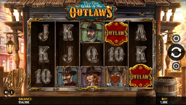 Van Der Wilde and the Outlaws base game screenshot showing reels and features