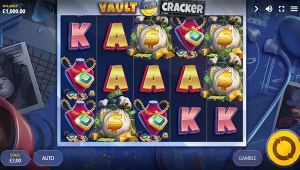 Vault Cracker base game screenshot showing reels and features