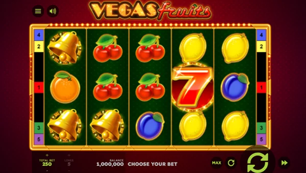 Vegas Fruits base game screenshot showing reels and features